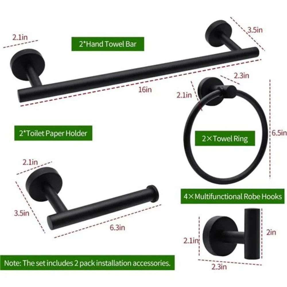 10 Piece Bathroom Hardware Set Towel Bars Rings Hooks Toilet Paper Holders Black